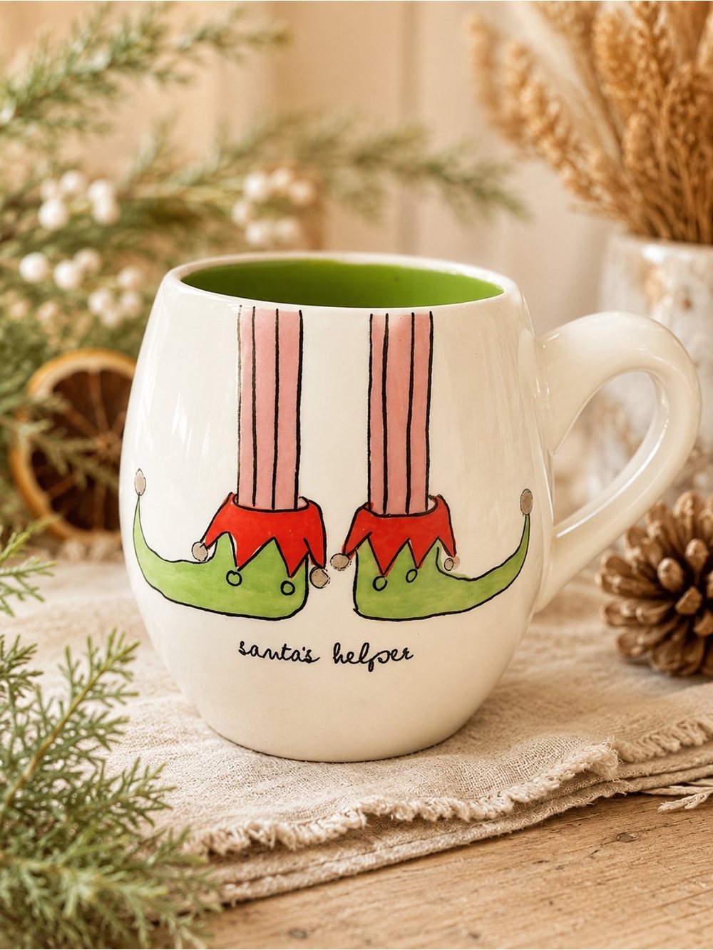 Rae Dunn Elf Feet Mug Santa's Helper‎ Christmas Holiday Coffee Cup